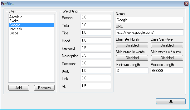 Profile dialog