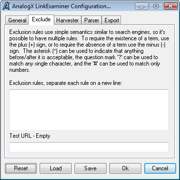 Exclude rules configuration dialog