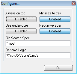 Configuration dialog