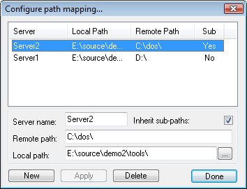 Path mapping dialog